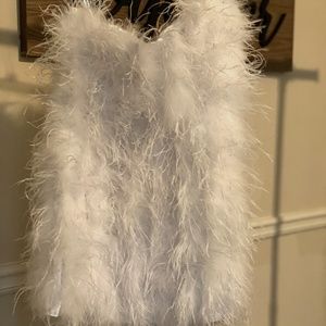 White Ostrich feather mini dress